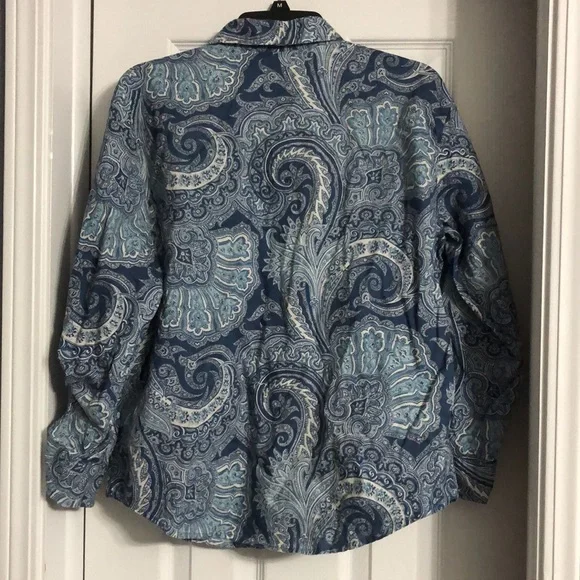 Lauren Ralph Lauren Button Down Collared Embroidered Logo Blouse Paisley Blue - Picture 8 of 8
